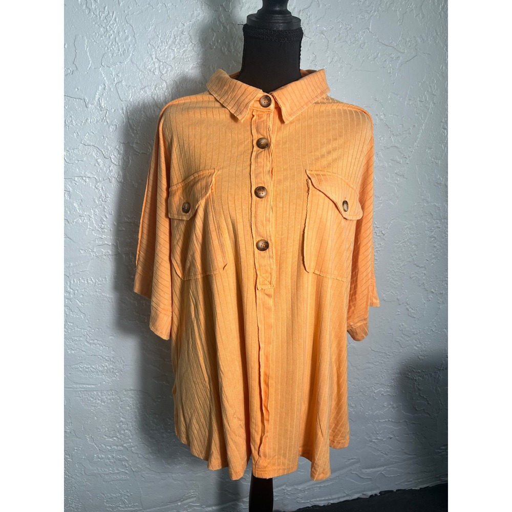 White Birch Orange Ribbed Oversized Button Front Tunic Top XL